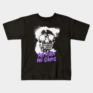 All Pain No Gains Bodybuilding Skull Kids T-Shirt